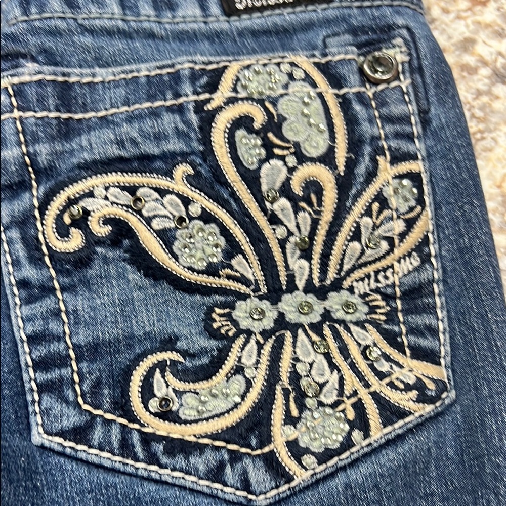 Miss Me Blue Boyfriend Jeans with Rhinestone Embellishments - Picture 6 of 12